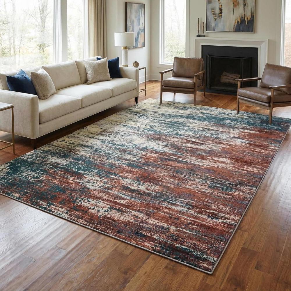 image:imageGarvee Large Bordered Area Rug 9x12 Machine Washable Living Room Rug StainResistant Neutral Floor Cover UltraSoft Low Pile Geometric Indoor Rugs for Bedroom Dining Room Playroom Farmhouse DormRed Multi