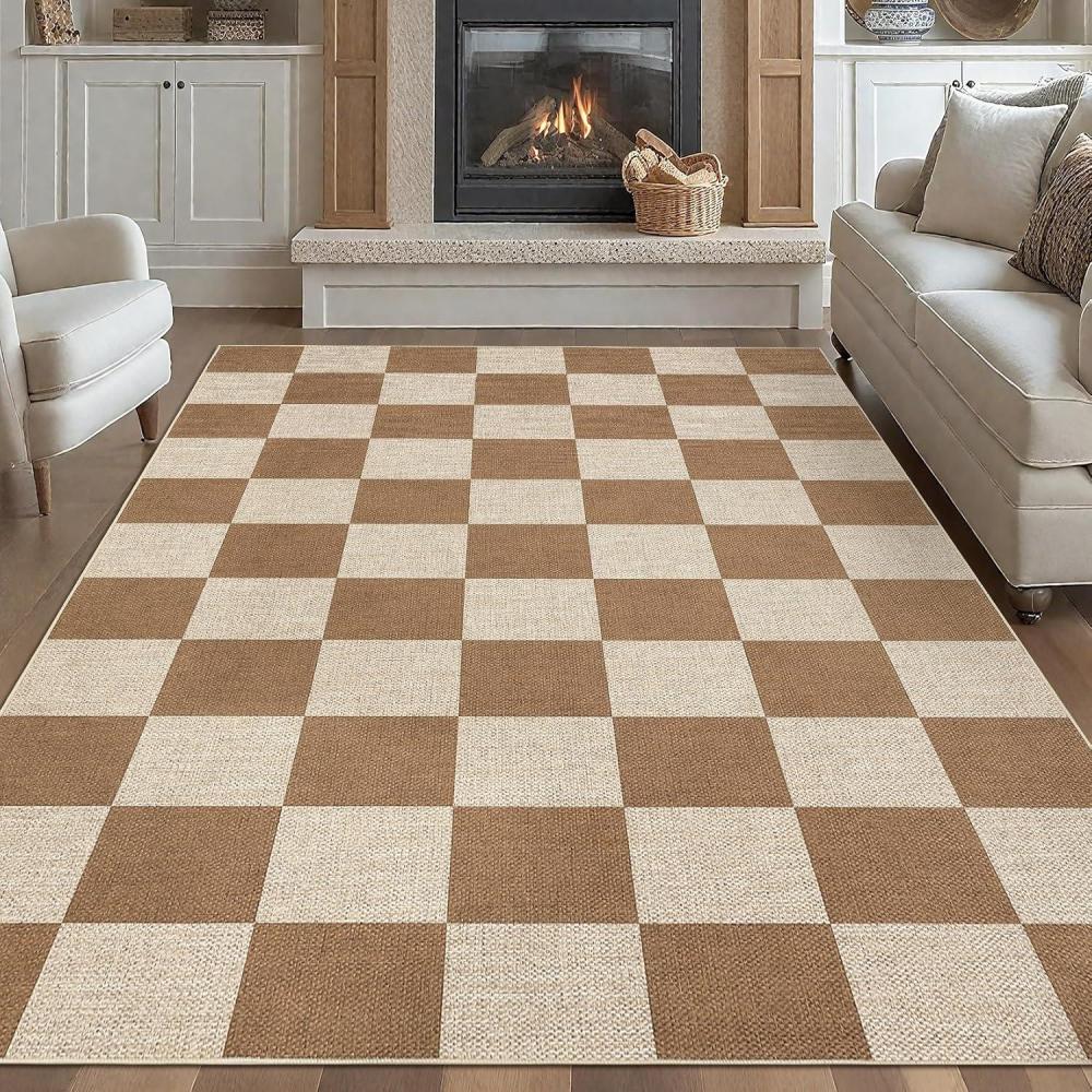image:imageGarvee Washable Checkered Rug 6x9 Area Rugs for Living Room Stain Resiatant Easy Jute Rug for Bedroom Patio Dining Room Office Washable Rugs Modern Farmhouse Area Rug Black and BrownCheckerboardbrown
