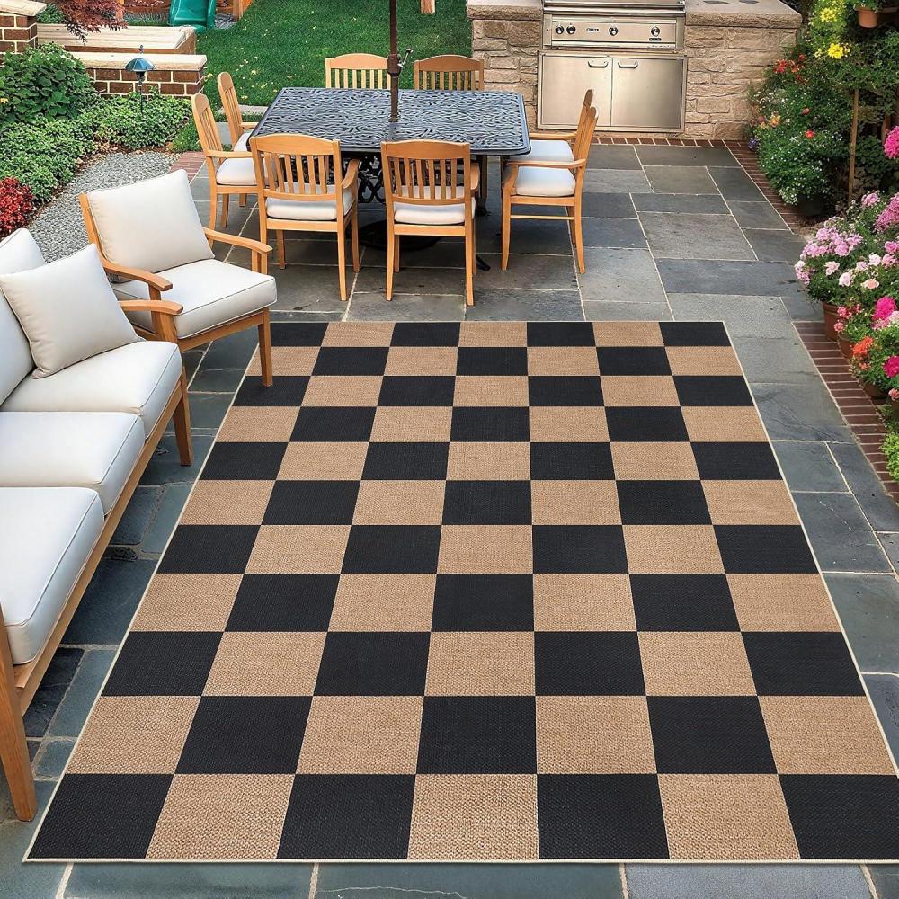 image:imageGarvee Washable Checkered Rug 6x9 Area Rugs for Living Room Stain Resiatant Easy Jute Rug for Bedroom Patio Dining Room Office Washable Rugs Modern Farmhouse Area Rug Black and BrownCheckerboardblackbrown