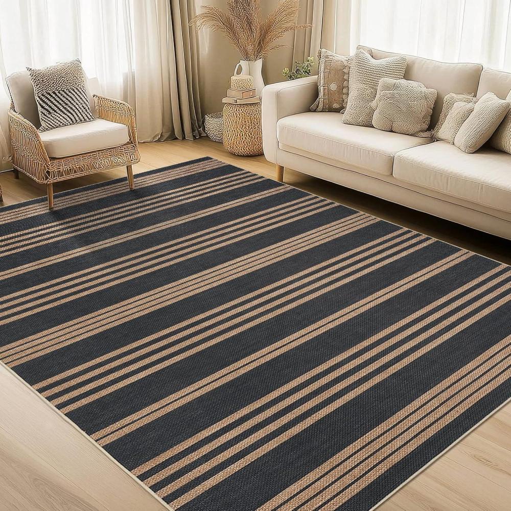 image:imageGarvee Washable Checkered Rug 6x9 Area Rugs for Living Room Stain Resiatant Easy Jute Rug for Bedroom Patio Dining Room Office Washable Rugs Modern Farmhouse Area Rug Black and BrownStripedblackbrown