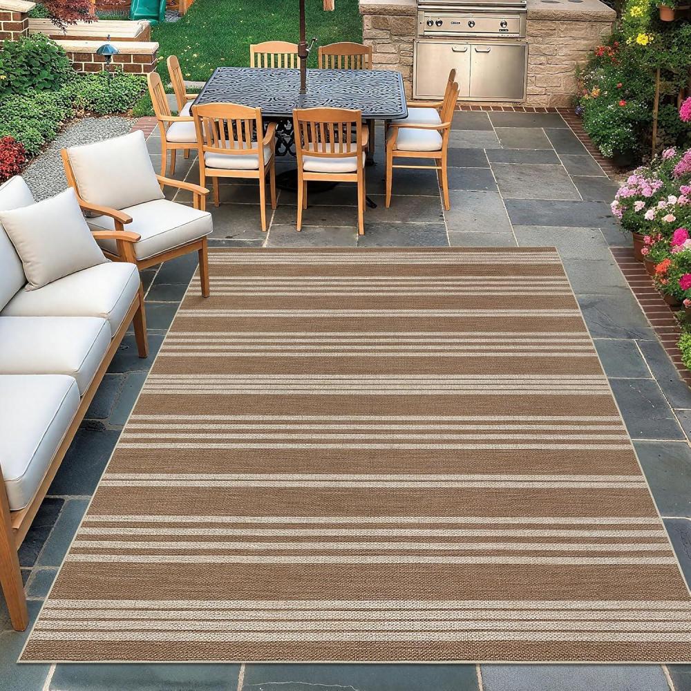 image:imageGarvee Washable Checkered Rug 6x9 Area Rugs for Living Room Stain Resiatant Easy Jute Rug for Bedroom Patio Dining Room Office Washable Rugs Modern Farmhouse Area Rug Black and BrownStripedbrown
