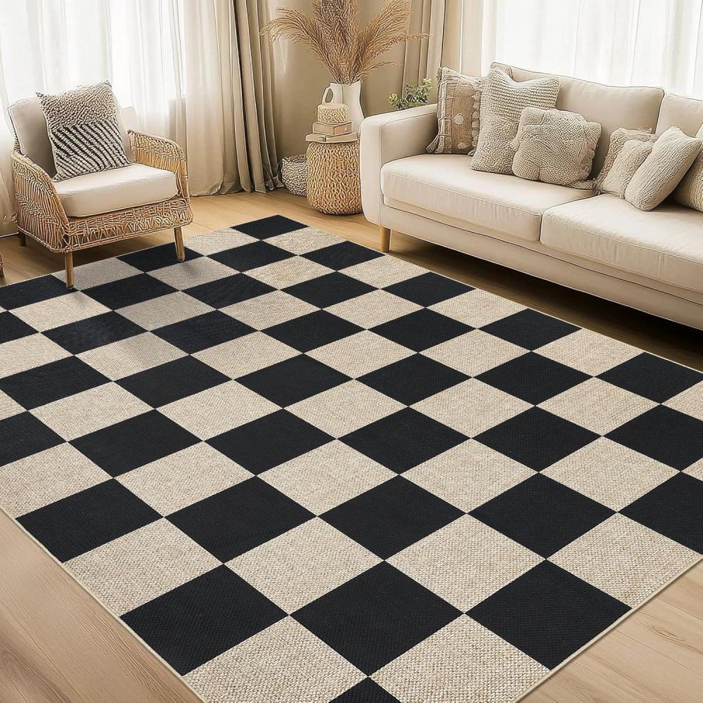 image:imageGarvee Washable Checkered Rug 6x9 Area Rugs for Living Room Stain Resiatant Easy Jute Rug for Bedroom Patio Dining Room Office Washable Rugs Modern Farmhouse Area Rug Black and BrownCheckerboardblacknatural