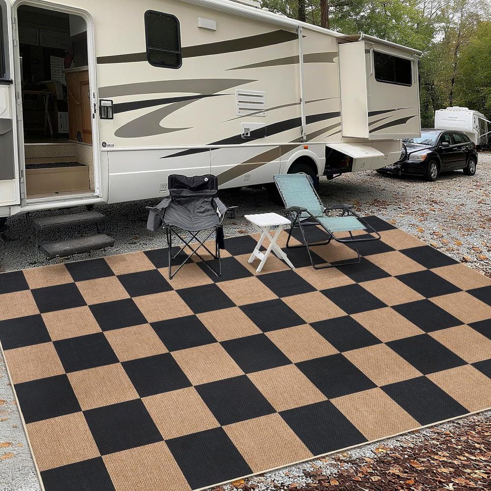 image:imageGarvee Washable Checkered Rug 6x9 Area Rugs for Living Room Stain Resiatant Easy Jute Rug for Bedroom Patio Dining Room Office Washable Rugs Modern Farmhouse Area Rug Black and BrownCheckerboardblack  Brown