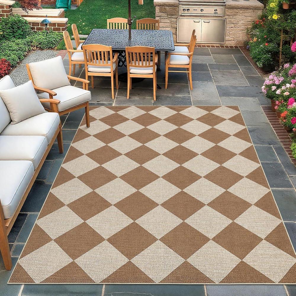 image:imageGarvee Washable Checkered Rug 6x9 Area Rugs for Living Room Stain Resiatant Easy Jute Rug for Bedroom Patio Dining Room Office Washable Rugs Modern Farmhouse Area Rug Black and BrownDiamondbrown