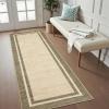 Garvee 4×6 Area Rug Washable Rugs for Living Room Modern Symmetrical Line Rug Stain Resistant Non Shedding Floor Cover Soft Touch Folding Indoor Carpet for Bedroom Living Room Dining Room，Light Grey(Neutral Border – Green/Taupe)