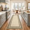Garvee 4×6 Area Rug Washable Rugs for Living Room Modern Symmetrical Line Rug Stain Resistant Non Shedding Floor Cover Soft Touch Folding Indoor Carpet for Bedroom Living Room Dining Room，Light Grey(Neutral Border – Green/Taupe)
