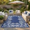 Garvee 5’x8’ Waterproof Patio Outdoor Rug, Outdoor Plastic Straw Rug for Camping, RV Mat Outside, Indoor Outdoor Carpet for Porch, Deck, Backyard, Balcony, Picnic, Ssage Green & White(Navy & White)