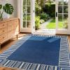 Garvee Bordered Outdoor Area Rug 8x10ft, Casual Design with Striped Border, Stain Resistant, Highly Durable, for Patio, Balcony, Bedroom, Living Room, Dining Room, Bathroom(Blue)