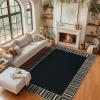 Garvee Bordered Outdoor Area Rug 8x10ft, Casual Design with Striped Border, Stain Resistant, Highly Durable, for Patio, Balcony, Bedroom, Living Room, Dining Room, Bathroom(Black)