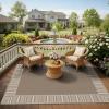 Garvee Bordered Outdoor Area Rug 8x10ft, Casual Design with Striped Border, Stain Resistant, Highly Durable, for Patio, Balcony, Bedroom, Living Room, Dining Room, Bathroom(Beige Brown)