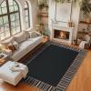 Garvee Bordered Outdoor Area Rug 8x10ft, Casual Design with Striped Border, Stain Resistant, Highly Durable, for Patio, Balcony, Bedroom, Living Room, Dining Room, Bathroom(Black/Coffee)