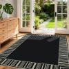 Garvee Bordered Outdoor Area Rug 8x10ft, Casual Design with Striped Border, Stain Resistant, Highly Durable, for Patio, Balcony, Bedroom, Living Room, Dining Room, Bathroom(Black)
