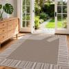 Garvee Bordered Outdoor Area Rug 8x10ft, Casual Design with Striped Border, Stain Resistant, Highly Durable, for Patio, Balcony, Bedroom, Living Room, Dining Room, Bathroom(Beige Brown)