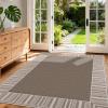Garvee Bordered Outdoor Area Rug 8x10ft, Casual Design with Striped Border, Stain Resistant, Highly Durable, for Patio, Balcony, Bedroom, Living Room, Dining Room, Bathroom(Taupe)