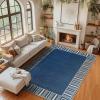 Garvee Bordered Outdoor Area Rug 8x10ft, Casual Design with Striped Border, Stain Resistant, Highly Durable, for Patio, Balcony, Bedroom, Living Room, Dining Room, Bathroom(Blue)