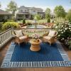 Garvee Bordered Outdoor Area Rug 8x10ft, Casual Design with Striped Border, Stain Resistant, Highly Durable, for Patio, Balcony, Bedroom, Living Room, Dining Room, Bathroom(Blue)