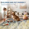 Garvee Large Bordered Area Rug 9×12 Machine Washable Living Room Rug Stain-Resistant Neutral Floor Cover Ultra-Soft Low Pile Geometric Indoor Rugs for Bedroom Dining Room Playroom Farmhouse Dorm(Yellow/Grey)