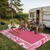 Garvee Patio Modern Abstract Outdoor Rug 10×14 Waterproof Large Reversible Camping Mat Foldable Lightweight Plastic Straw Outdoor Rug for Deck, Picnic, Porch, Camper, Balcony, Beach, Rv, Blush(Blush White)