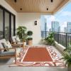 Garvee Patio Modern Abstract Outdoor Rug 10×14 Waterproof Large Reversible Camping Mat Foldable Lightweight Plastic Straw Outdoor Rug for Deck, Picnic, Porch, Camper, Balcony, Beach, Rv, Blush(Terracotta White)