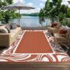 Garvee Patio Modern Abstract Outdoor Rug 10×14 Waterproof Large Reversible Camping Mat Foldable Lightweight Plastic Straw Outdoor Rug for Deck, Picnic, Porch, Camper, Balcony, Beach, Rv, Blush(Terracotta White)