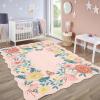 Garvee Scalloped Rug 8×10 Modern Floral Area Rugs for Living Room, Non Slip Stain Resistant Indoor Carpet Neutral Soft Washable Rugs for Bedroom, Dining Room, Nursery, Office, Pink