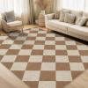 Garvee Washable Checkered Rug, 6×9 Area Rugs for Living Room, Stain Resiatant Easy Jute Rug for Bedroom, Patio, Dining Room, Office, Washable Rugs Modern Farmhouse Area Rug, Black and Brown(Diamond|brown)
