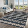 Garvee Washable Checkered Rug, 6×9 Area Rugs for Living Room, Stain Resiatant Easy Jute Rug for Bedroom, Patio, Dining Room, Office, Washable Rugs Modern Farmhouse Area Rug, Black and Brown(Striped|navy)