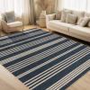 Garvee Washable Checkered Rug, 6×9 Area Rugs for Living Room, Stain Resiatant Easy Jute Rug for Bedroom, Patio, Dining Room, Office, Washable Rugs Modern Farmhouse Area Rug, Black and Brown(Striped|navy)