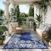 Garvee 5’x8’ Waterproof Patio Outdoor Rug, Outdoor Plastic Straw Rug for Camping, RV Mat Outside, Indoor Outdoor Carpet for Porch, Deck, Backyard, Balcony, Picnic, Ssage Green & White(Navy & White)