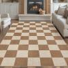 Garvee Washable Checkered Rug, 6×9 Area Rugs for Living Room, Stain Resiatant Easy Jute Rug for Bedroom, Patio, Dining Room, Office, Washable Rugs Modern Farmhouse Area Rug, Black and Brown(Checkerboard|brown)