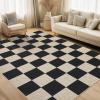 Garvee Washable Checkered Rug, 6×9 Area Rugs for Living Room, Stain Resiatant Easy Jute Rug for Bedroom, Patio, Dining Room, Office, Washable Rugs Modern Farmhouse Area Rug, Black and Brown(Checkerboard|black&natural)