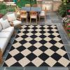 Garvee Washable Checkered Rug, 6×9 Area Rugs for Living Room, Stain Resiatant Easy Jute Rug for Bedroom, Patio, Dining Room, Office, Washable Rugs Modern Farmhouse Area Rug, Black and Brown(Diamond|black&natural)