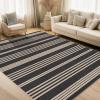 Garvee Washable Checkered Rug, 6×9 Area Rugs for Living Room, Stain Resiatant Easy Jute Rug for Bedroom, Patio, Dining Room, Office, Washable Rugs Modern Farmhouse Area Rug, Black and Brown(Striped|black&natural)