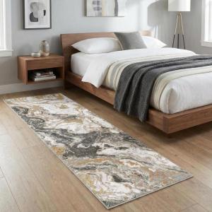 Garvee 2’x6′ Runner Rug Washable, Modern Abstract Marble Kitchen Mat, Non-Slip Indoor Entryway Rug, Foldable Thin Carpet for Narrow Spaces, Modern Indoor Decor, Black(Grey)