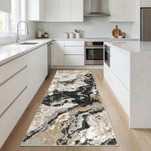 Garvee 2’x6′ Runner Rug Washable, Modern Abstract Marble Kitchen Mat, Non-Slip Indoor Entryway Rug, Foldable Thin Carpet for Narrow Spaces, Modern Indoor Decor, Black(Black)