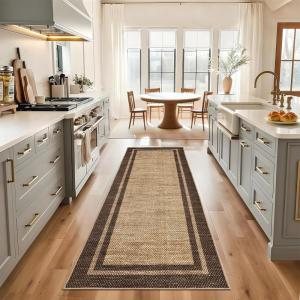 Garvee 4×6 Area Rug Washable Rugs for Living Room Modern Symmetrical Line Rug Stain Resistant Non Shedding Floor Cover Soft Touch Folding Indoor Carpet for Bedroom Living Room Dining Room，Light Grey(Neutral Border – Brown)