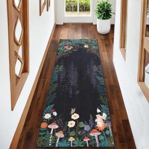 Garvee 4×6 Living Room Rugs, Washable Cute Animal Floral Print Nursery Bedroom Rugs, Indoor Farmhouse Non Slip Stain Resistant Throw Carpet for Dining Room Kitchen, Blue Green(Garden|black)