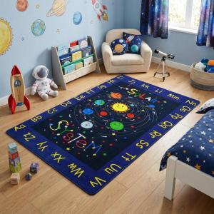 Garvee Kids Play Mat 8×10 City Life Fun Carpet Car Rug Soft Large Area Rug Educational Car Rugs for Kids Play with Cars and Toys Road Traffic Playmat for Bedroom Nursery Playroom Classroom, Grey(Solar System)