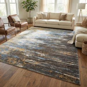 Garvee Large Bordered Area Rug 9×12 Machine Washable Living Room Rug Stain-Resistant Neutral Floor Cover Ultra-Soft Low Pile Geometric Indoor Rugs for Bedroom Dining Room Playroom Farmhouse Dorm(Blue/Brown)