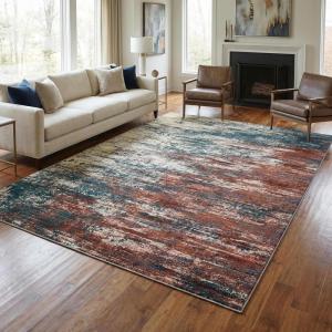Garvee Large Bordered Area Rug 9×12 Machine Washable Living Room Rug Stain-Resistant Neutral Floor Cover Ultra-Soft Low Pile Geometric Indoor Rugs for Bedroom Dining Room Playroom Farmhouse Dorm(Red Multi)