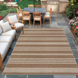 Garvee Washable Checkered Rug, 6×9 Area Rugs for Living Room, Stain Resiatant Easy Jute Rug for Bedroom, Patio, Dining Room, Office, Washable Rugs Modern Farmhouse Area Rug, Black and Brown(Striped|brown)