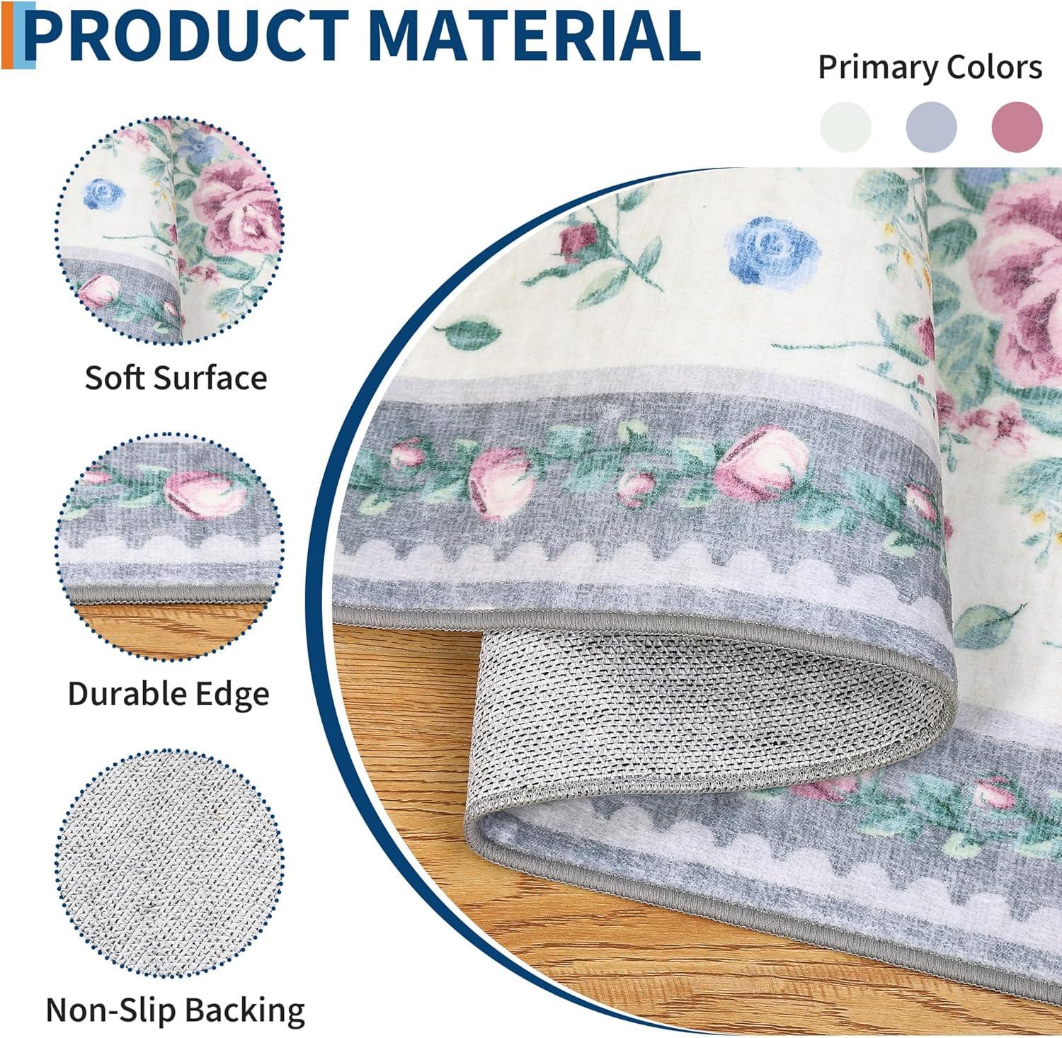 image:imageGarvee Floral Washable Rugs 5x7 Large NonSlip Area Rugs for Living Room Soft Thin Vintage Retro Accent Bedroom Rug Cute Farmhouse Carpet for Dining Room Playroom Nursery GreenFlowergrey
