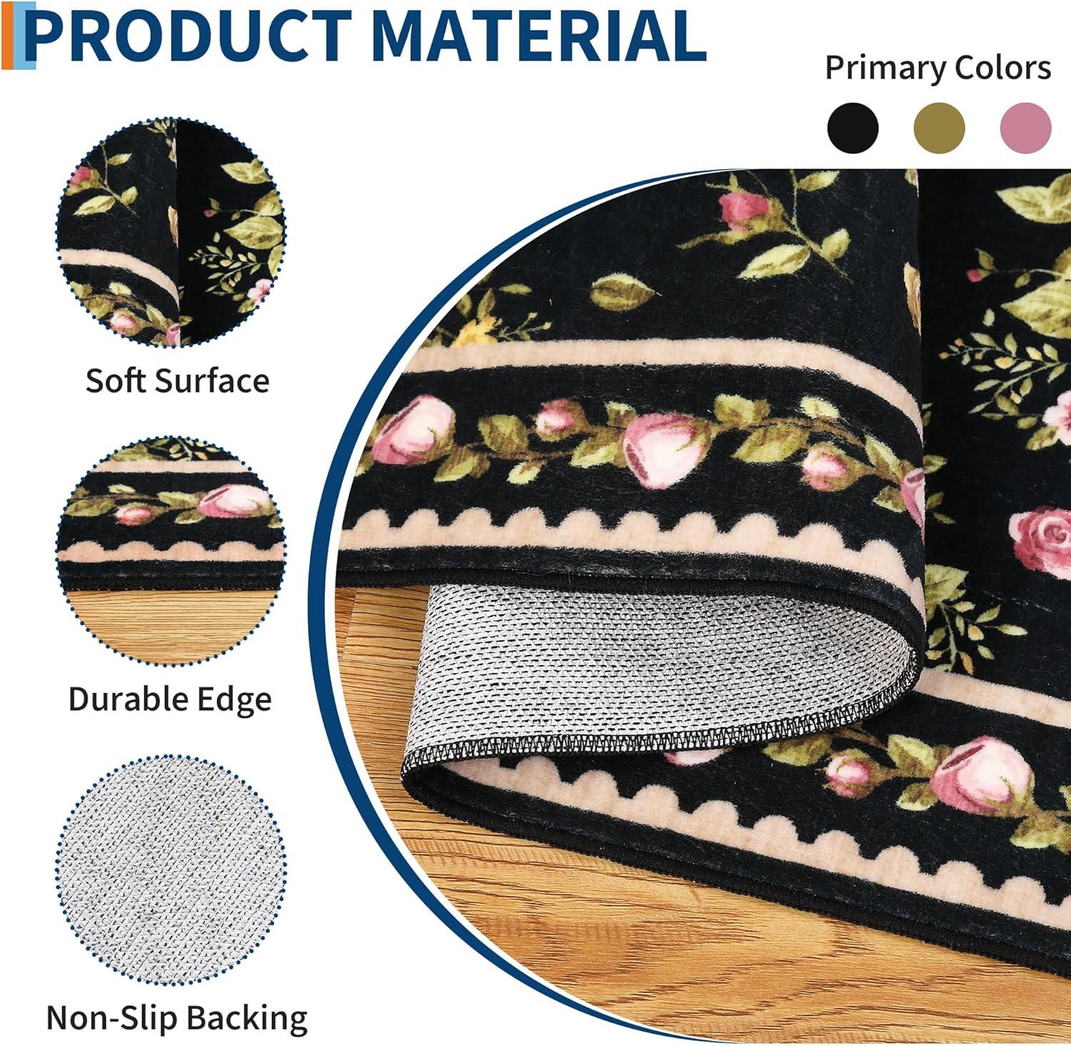 image:imageGarvee Floral Washable Rugs 5x7 Large NonSlip Area Rugs for Living Room Soft Thin Vintage Retro Accent Bedroom Rug Cute Farmhouse Carpet for Dining Room Playroom Nursery GreenFlowerblack