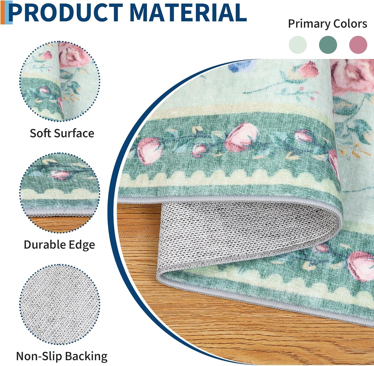 image:imageGarvee Floral Washable Rugs 5x7 Large NonSlip Area Rugs for Living Room Soft Thin Vintage Retro Accent Bedroom Rug Cute Farmhouse Carpet for Dining Room Playroom Nursery GreenFlowergreen