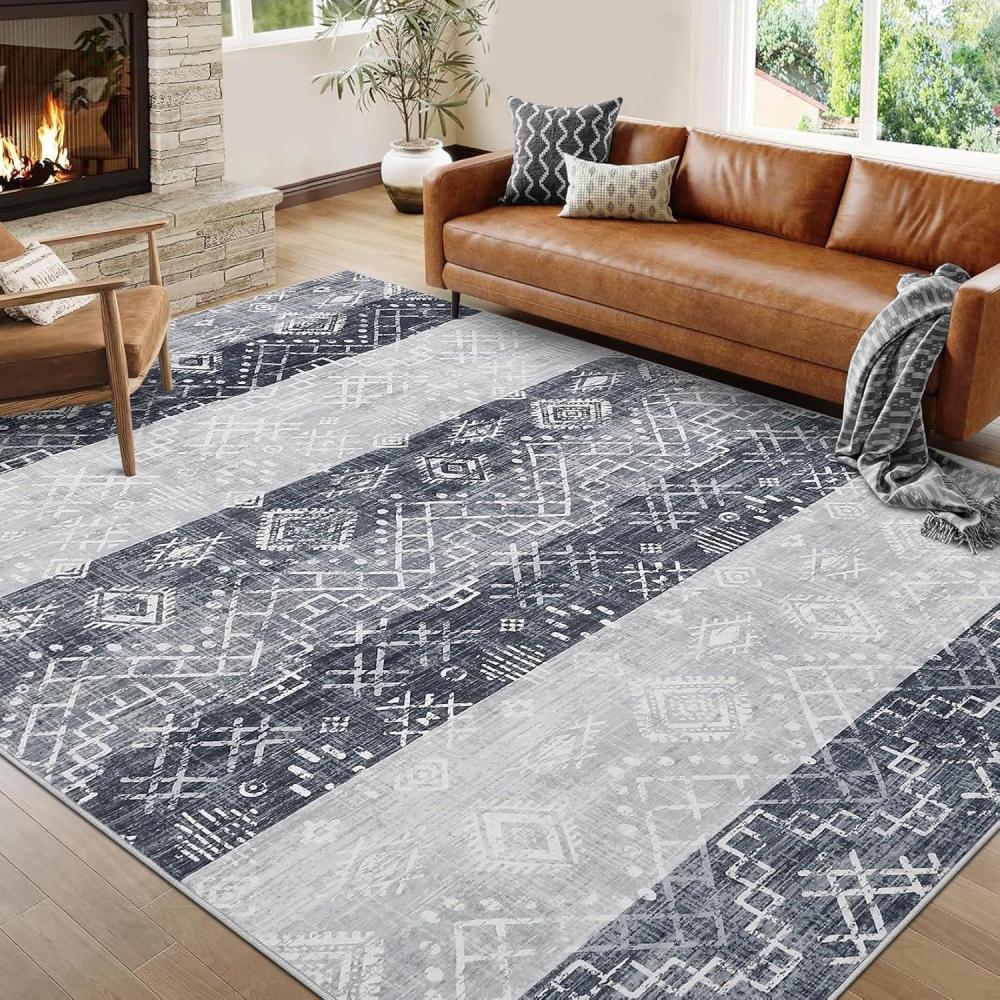 image:imageGarvee 2x6 Vintage Kitchen Rugs Non Slip Washable Distressed Medallion Runner Rug for Bathroom Non Shedding Low Pile Farmhouse Rugs Stain Resistant Foldable Soft Mats for Entryway Bedroom BlueBohogrey