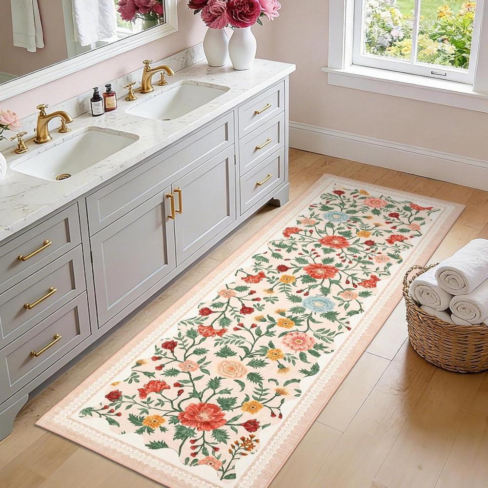 image:imageGarvee 2x6 Vintage Kitchen Rugs Non Slip Washable Distressed Medallion Runner Rug for Bathroom Non Shedding Low Pile Farmhouse Rugs Stain Resistant Foldable Soft Mats for Entryway Bedroom BlueBeige