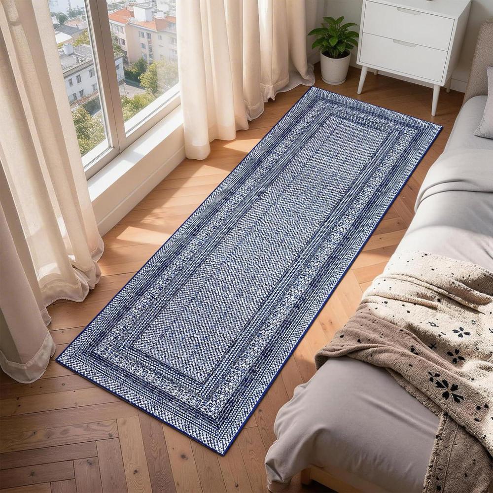 image:imageGarvee 8x10 Washable Area Rug for Bedroom Living Room Modern Bordered Soft Non Slip Floor Rugs Large Geometric Area Rugs for Dining Room Office Minimalist Home Decor Carpet Black GreyModern Borderblue