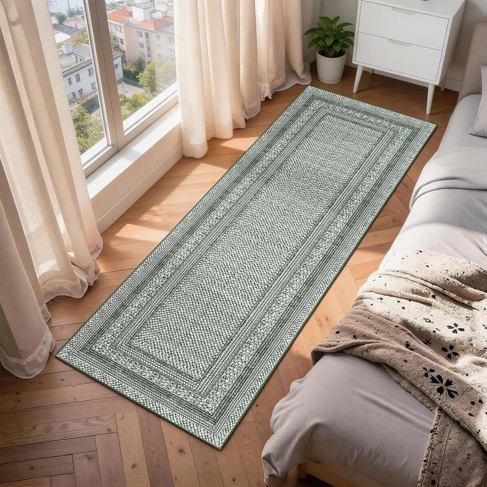 image:imageGarvee 8x10 Washable Area Rug for Bedroom Living Room Modern Bordered Soft Non Slip Floor Rugs Large Geometric Area Rugs for Dining Room Office Minimalist Home Decor Carpet Black GreyModern Bordergreen