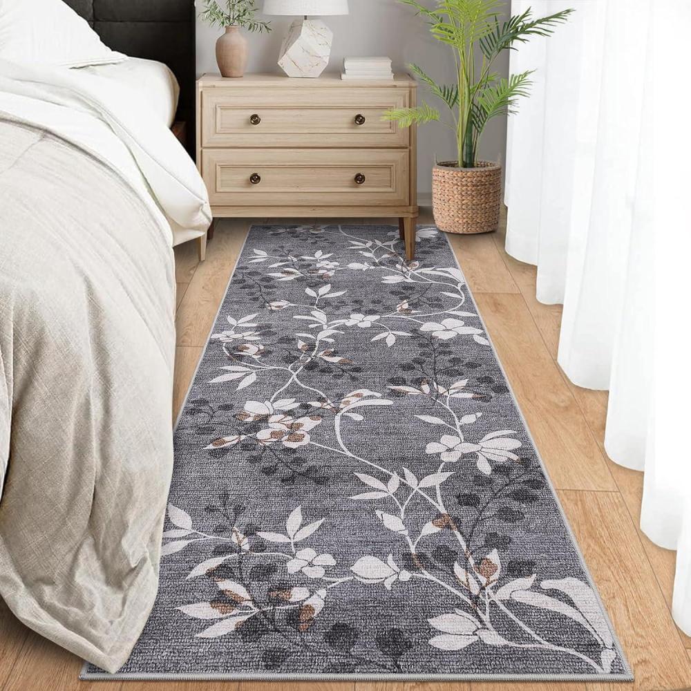 image:imageGarvee 8x10 Washable Living Room Rugs Non Slip 8 x 10 Bedroom Rugs Indoor Modern Floral Print Floor Cover for Dining Room Ultra Thin Low Pile Botanical Mat for Home Office BeigeFloralgray