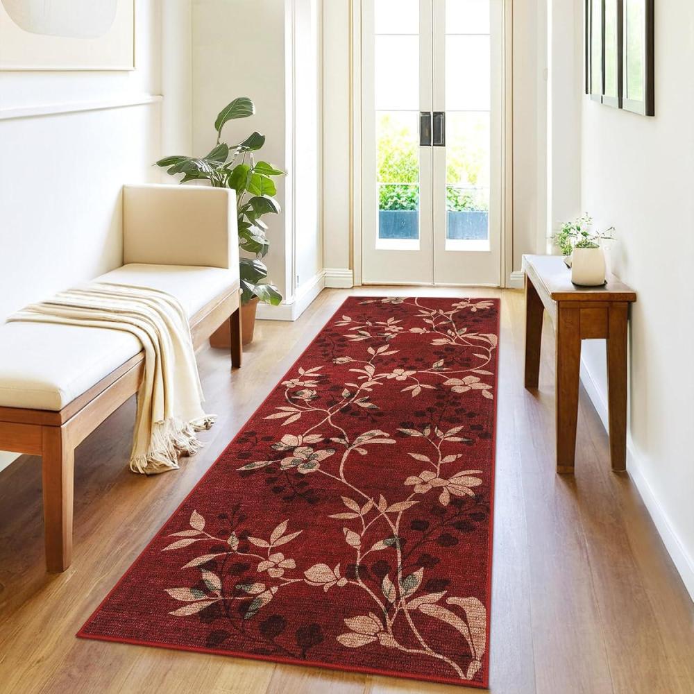 image:imageGarvee 8x10 Washable Living Room Rugs Non Slip 8 x 10 Bedroom Rugs Indoor Modern Floral Print Floor Cover for Dining Room Ultra Thin Low Pile Botanical Mat for Home Office BeigeFloralred